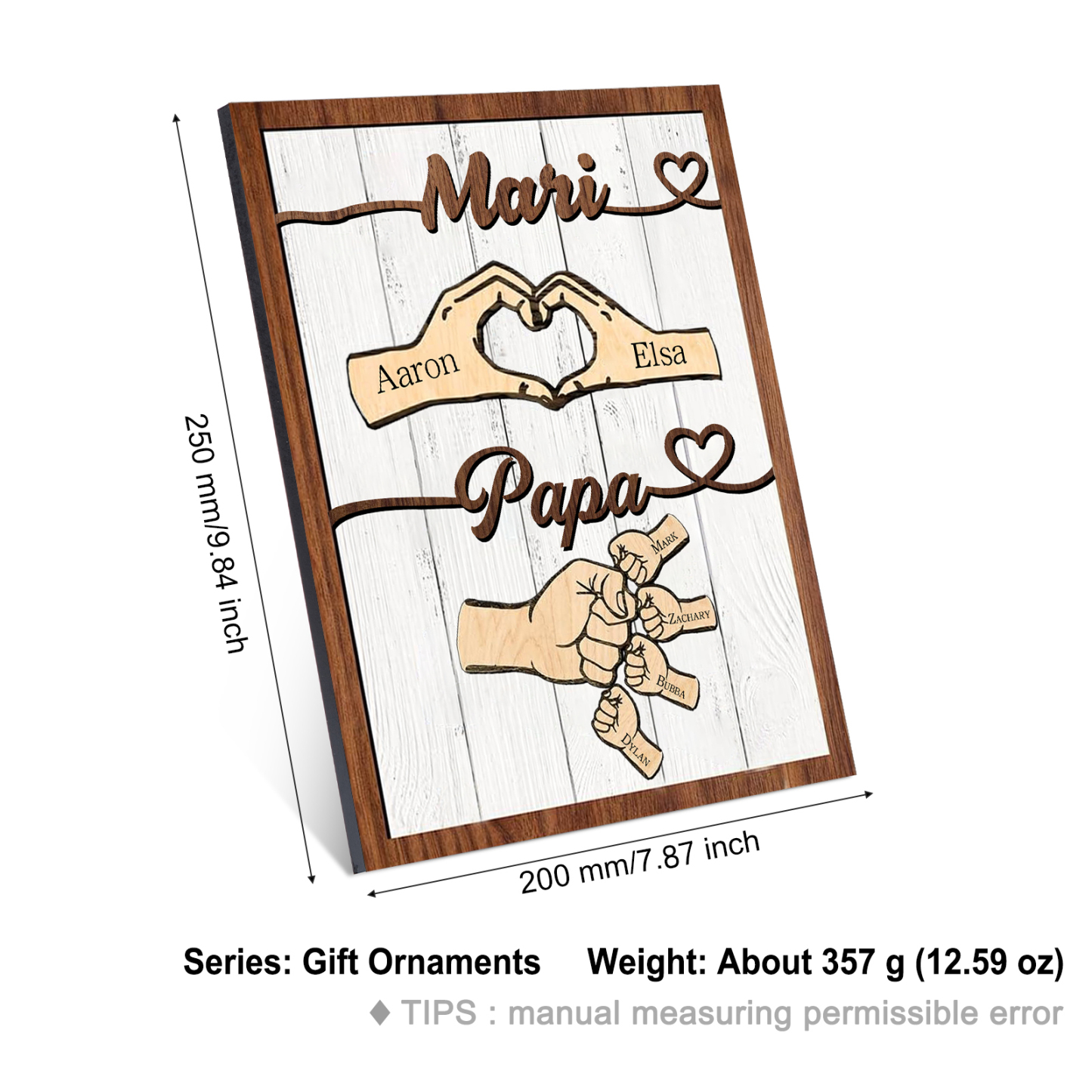À mon Papa/Mari-Cadre en Bois Mains et Poings 6 Prénoms Personnalisés