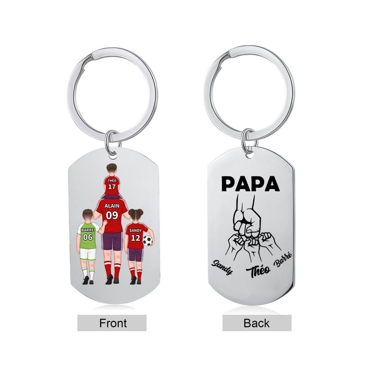 À mon Papa - Porte-Clés Famille du Football 2-4 Prénoms Personnalisés pour Famille | Jessemade