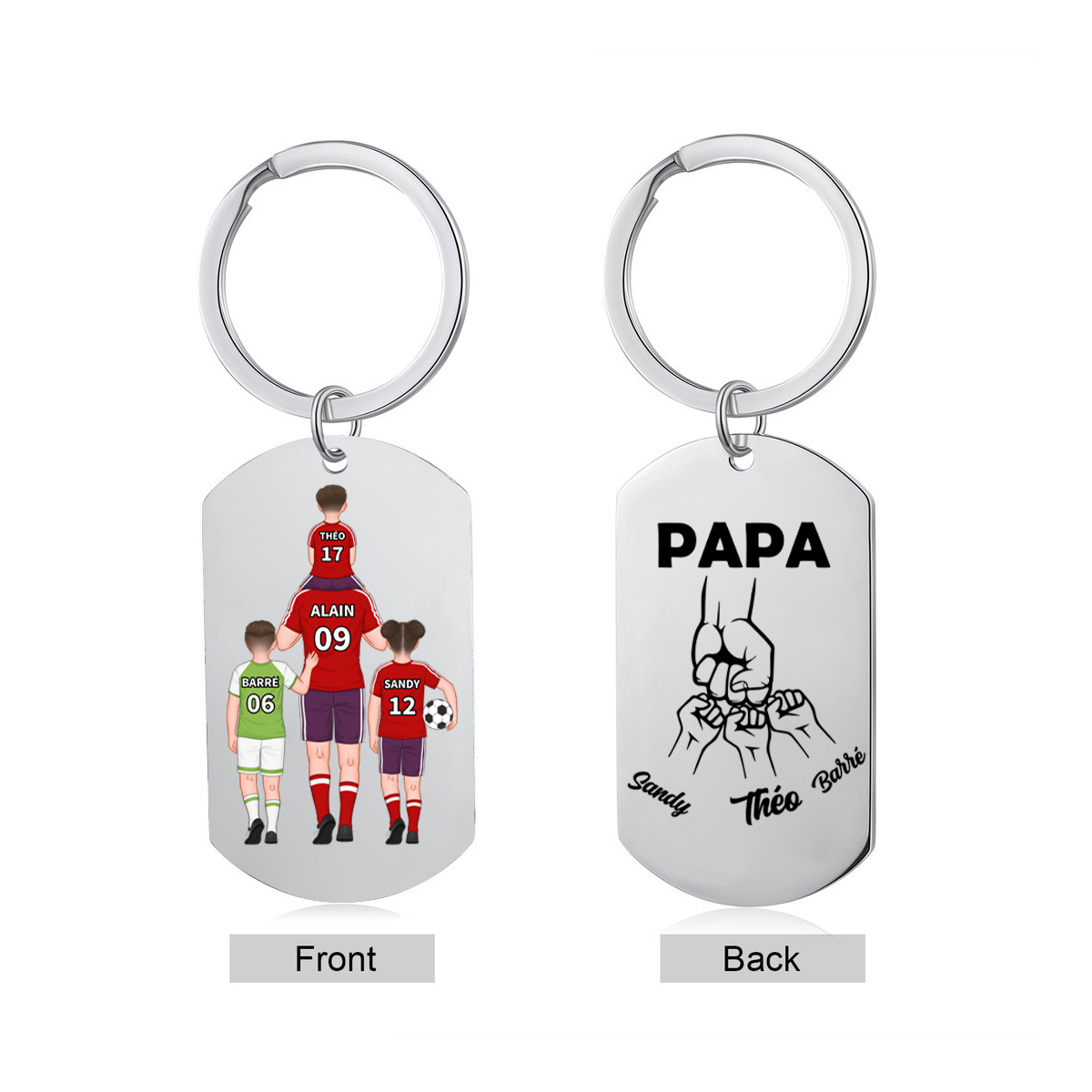 À mon Papa - Porte-Clés Famille du Football 2-4 Prénoms Personnalisés pour Famille | Jessemade