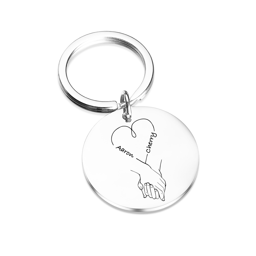 Porte-Clés La Main Dans La Main 2 Prénoms Personnalisés porte cles gravés | Jessemade
