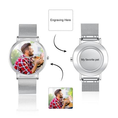 Montre Personnalisée Photo avec Gravure du prénom ou Message Bracelet pour Homme