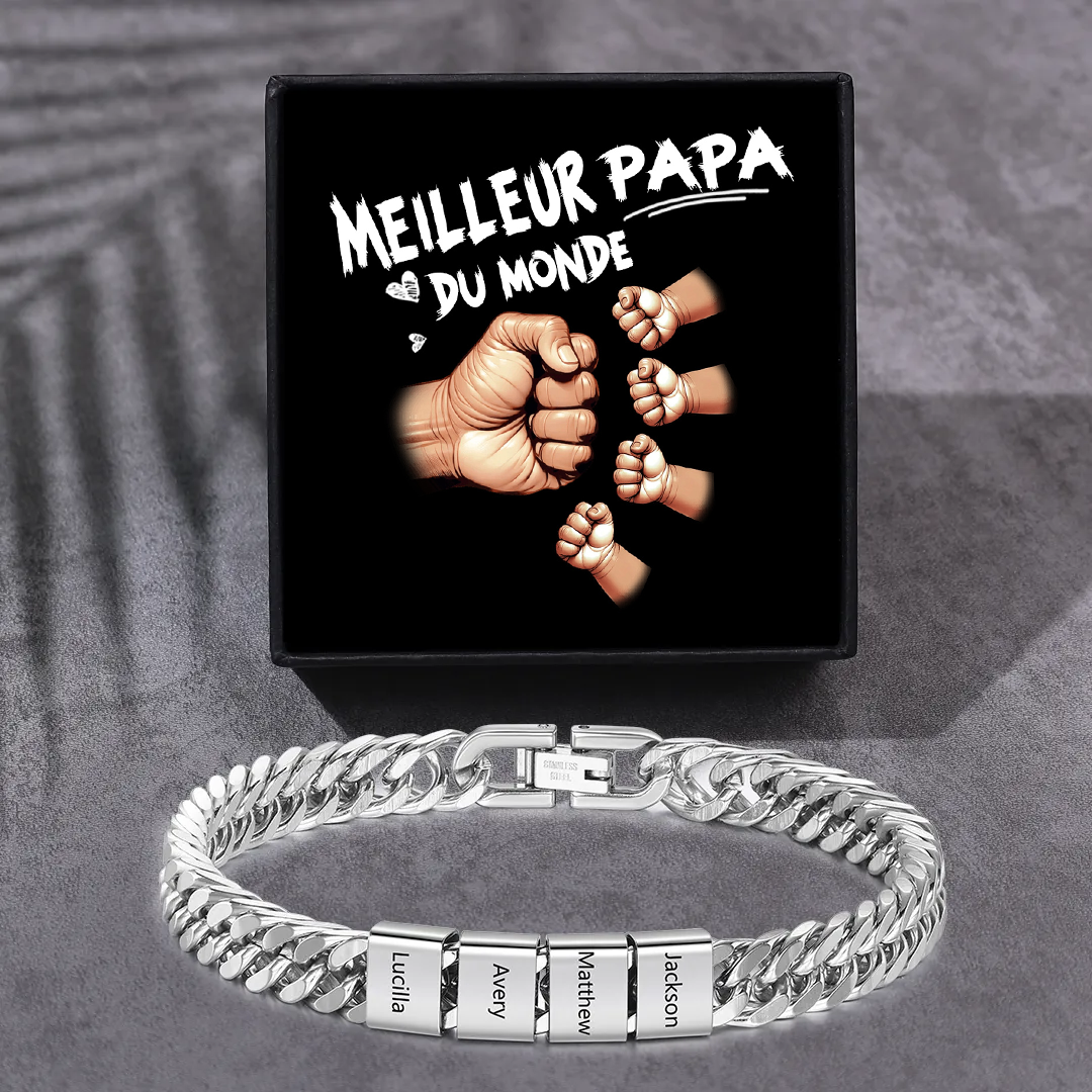 Bracelet Cubain Personnalisé pour Papa, couleurs argent/or/noir