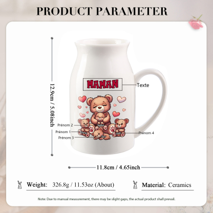 Vase à Fleurs Ours 4 Prénoms Personnalisés avec Texte Décoration de la Maison