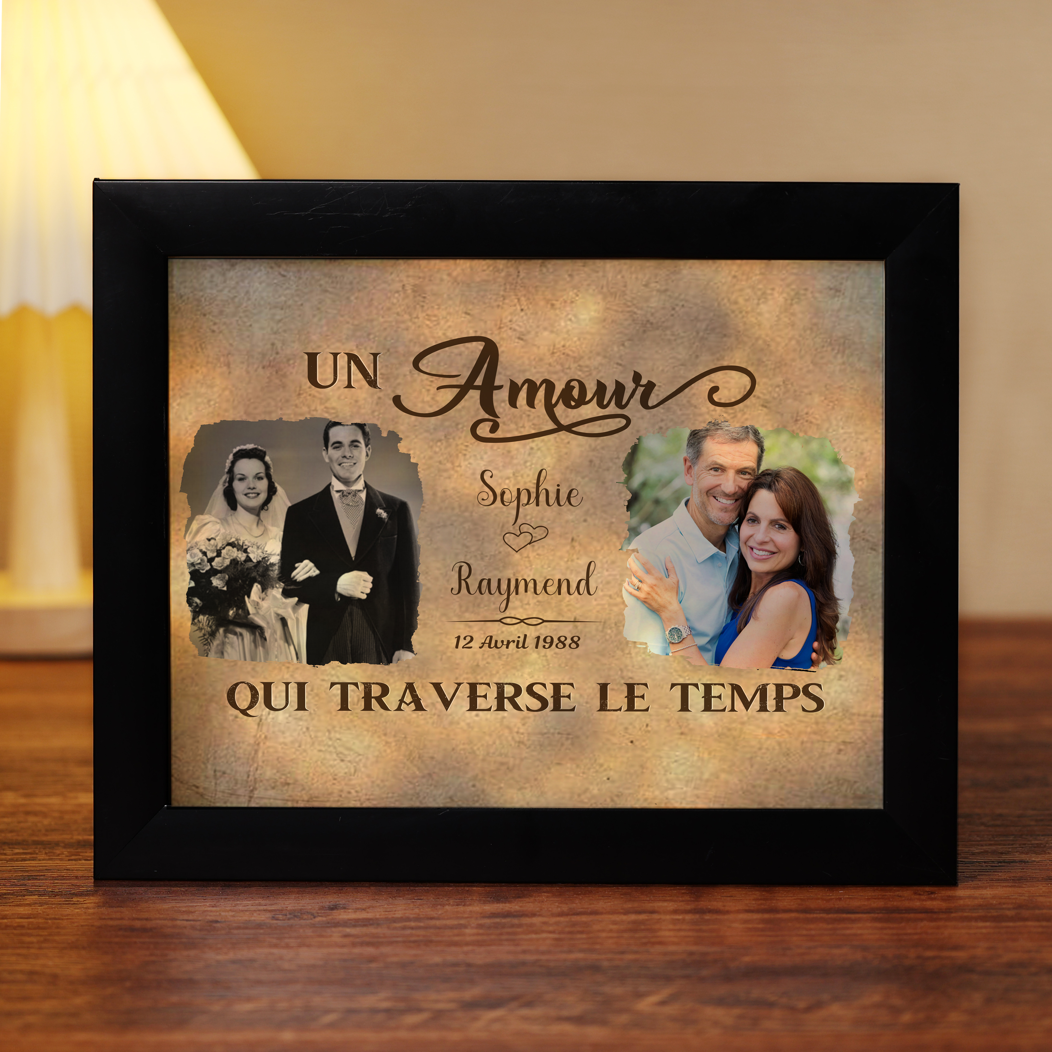 Cadre Photo LED Couple 2 Prénoms et 2 Photos Personnalisés avec Date Cadeau Saint-Valentin | Jessemade