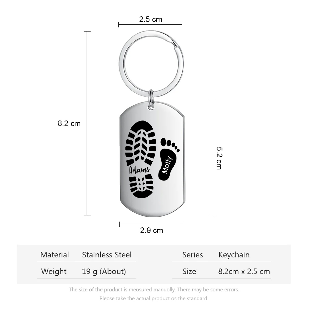 3PCS-Porte-Clés Pieds Bébé 2 Prénoms Personnalisés pour Papa Papi Porte Cles gravés | Jessemade