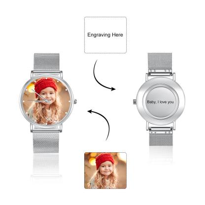 Montre Personnalisée Photo avec Gravure du prénom ou Message Bracelet pour Femme