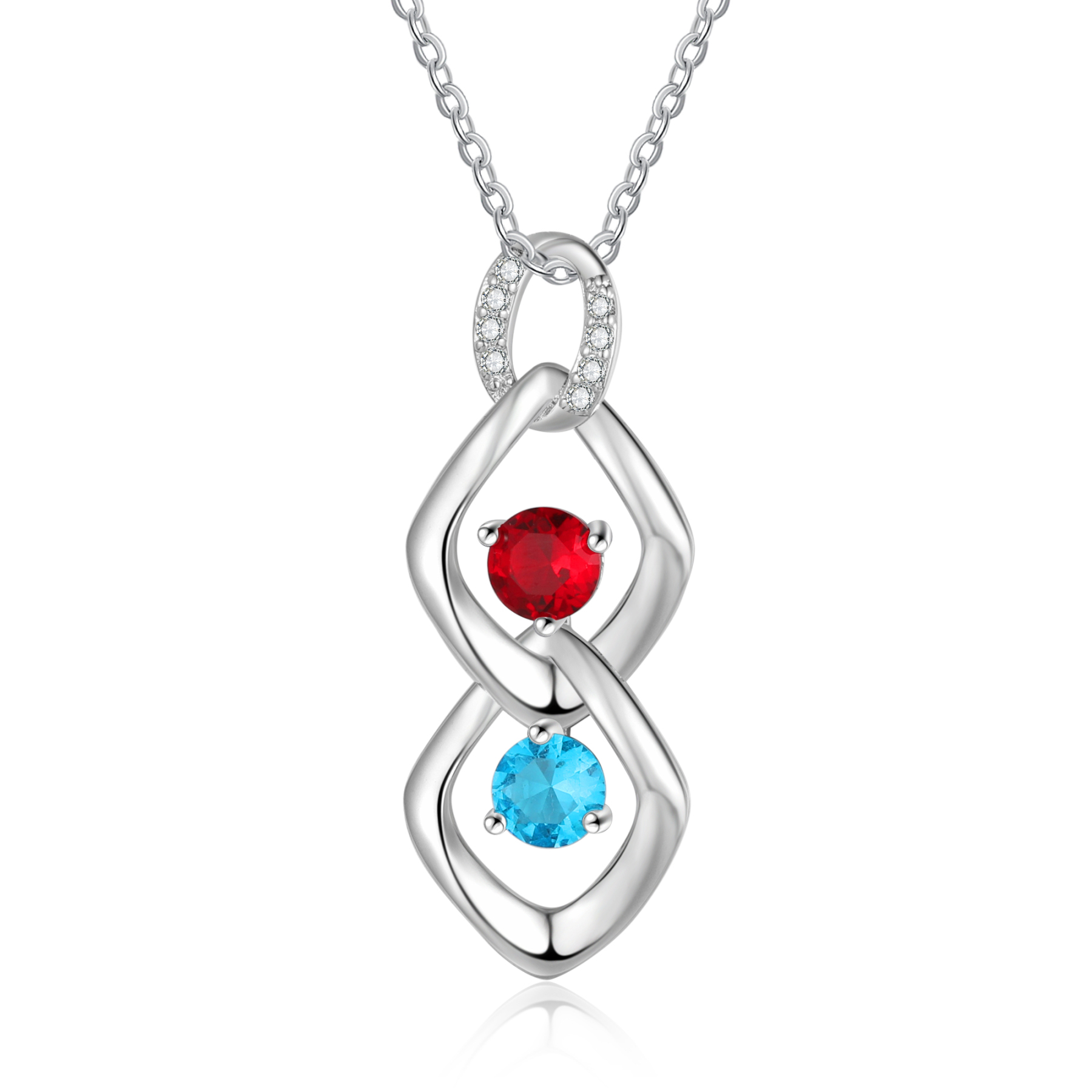 Collier Pendentif 2 Prénoms Personnalisés avec Pierre de naissance pour Femmes