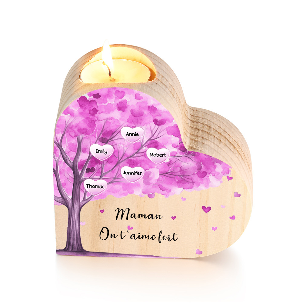 À Ma Maman/Mamie - Bougeoir en Bois Arbre 5 Prénoms et 1 Texte Personnalisés pour Famille sans bougie