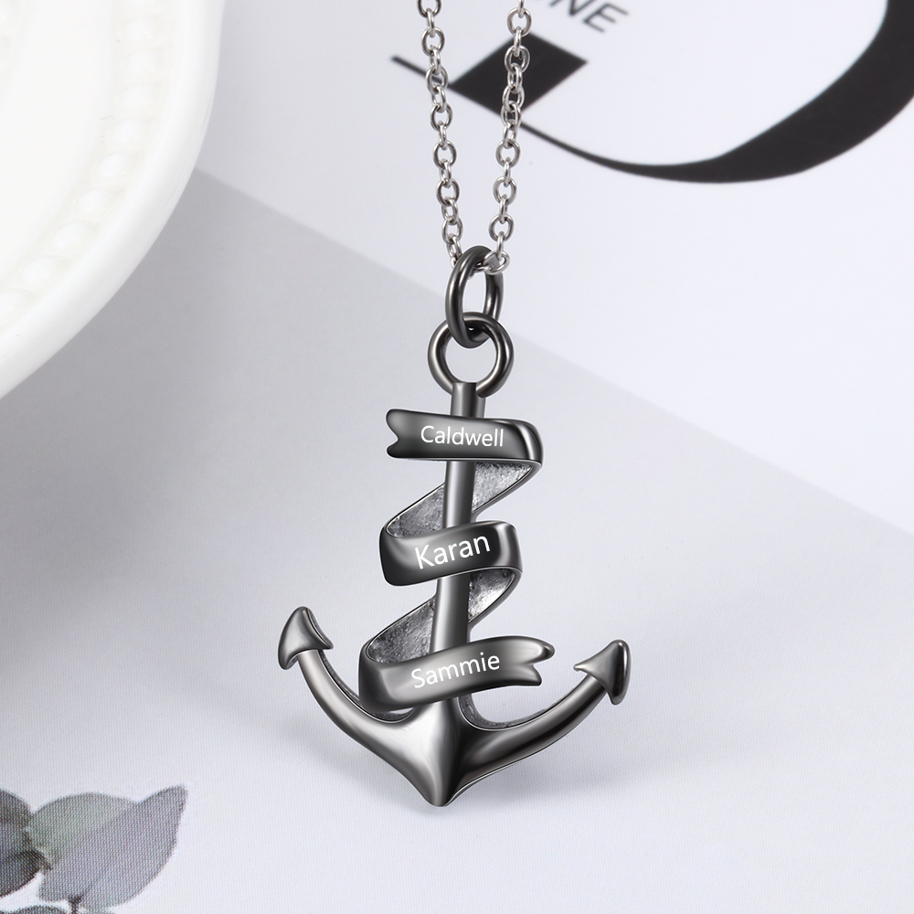 Collier d'ancre marine nautique Pirate ancre pendentif 3 Prénoms Personnalisés Collier Homme