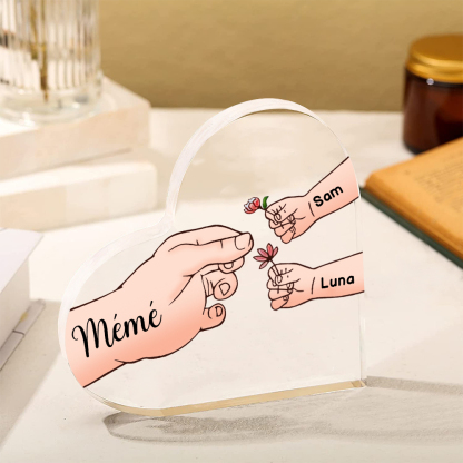 À ma Maman/Mamie - Plaque Acrylique Mains et Enfants en Forme de Cœur 3 Prénoms Personnalisés