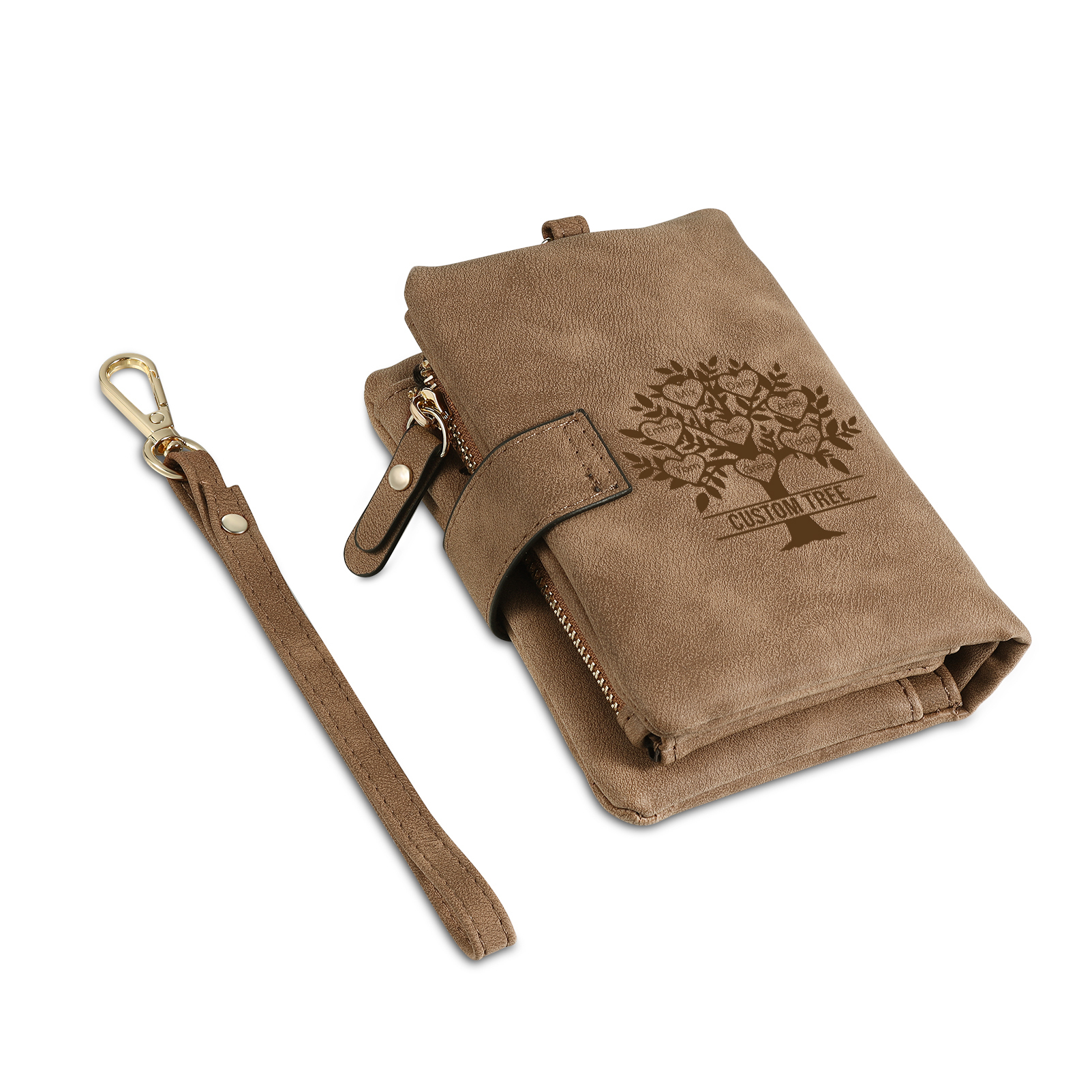 Portefeuille Arbre de vie 8 Prénoms Personnalisés avec Lettre et Texte Porte-Monnaie Carte pour Famille