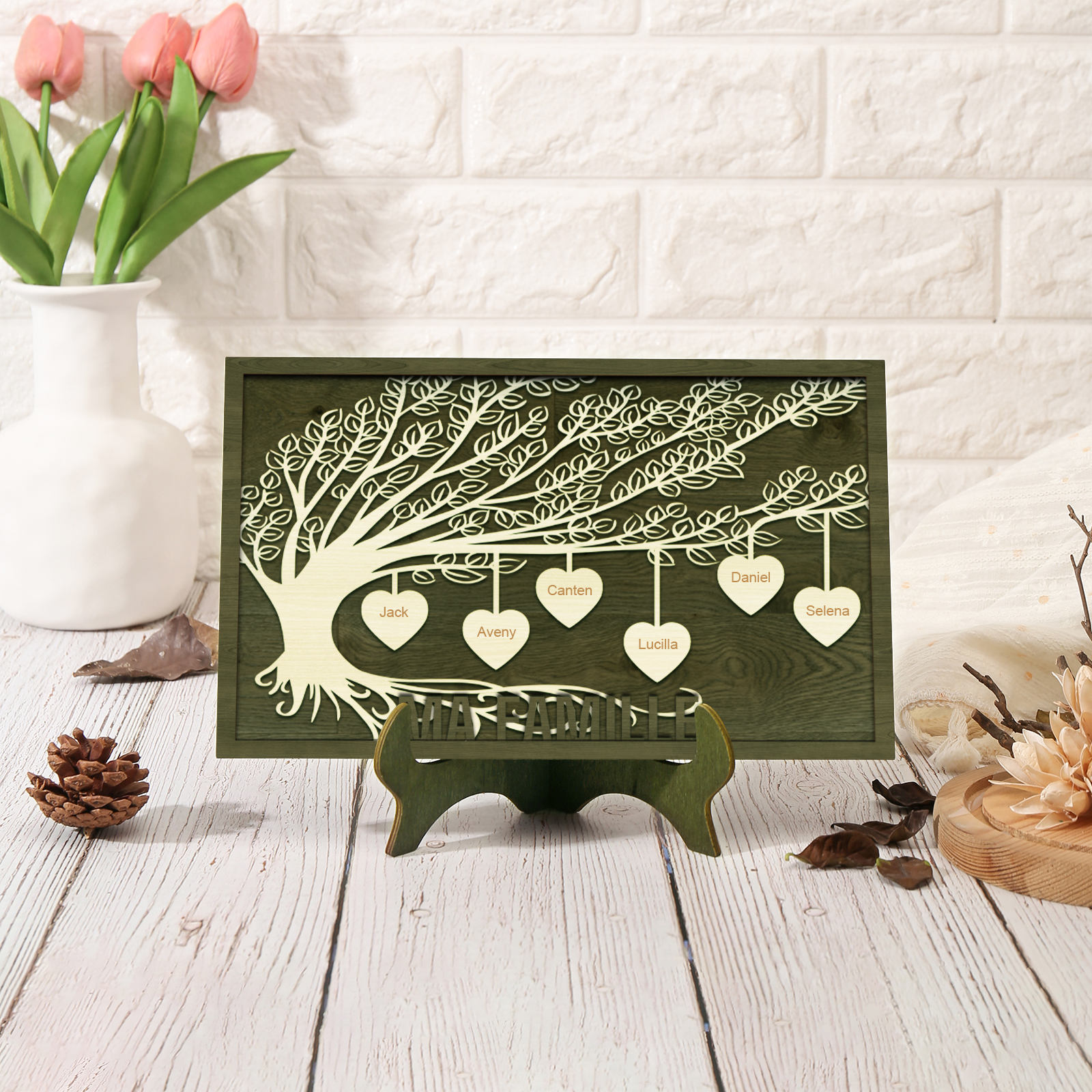 Décoration en bois Arbre de Vie 6 Prénoms Personnalisés Ornement Famille