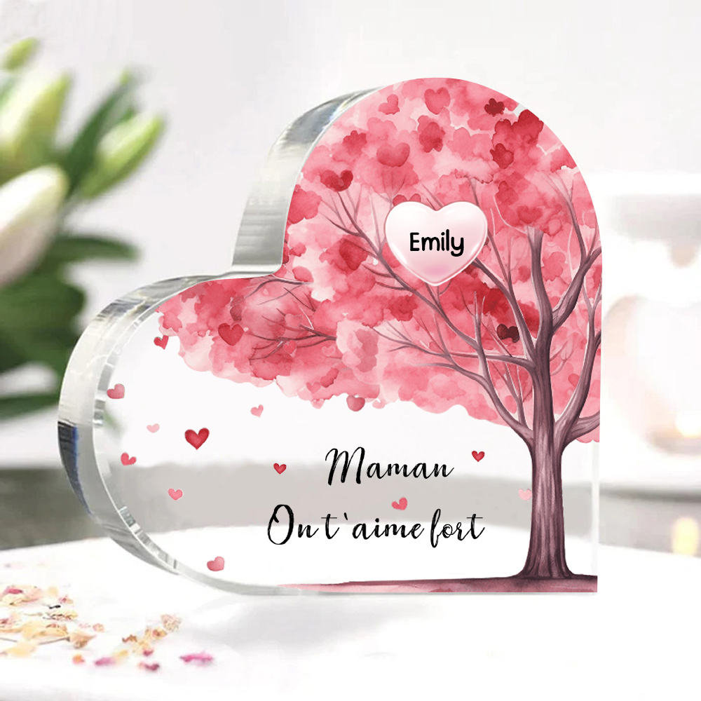 À ma Maman/Mamie - Plaque Acrylique Arbre en Forme de Cœur 1 Prénom Personnalisé avec 1 Texte