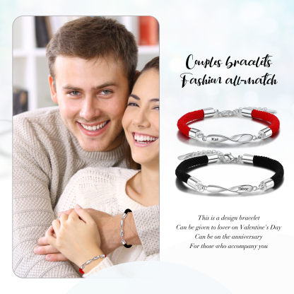 2PCS Bracelet Roped 2 Prénoms Personnalisés pour Couple cadeau Saint Valentin