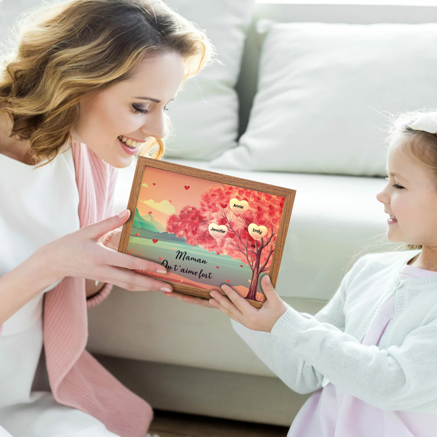 Cadre Photo LED Arbre 3 Prénoms Personnalisés avec 1 Texte Décoration Famille