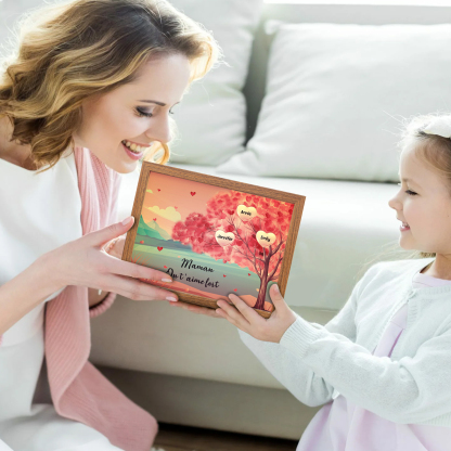 Cadre Photo LED Arbre 3 Prénoms Personnalisés avec 1 Texte Décoration Famille