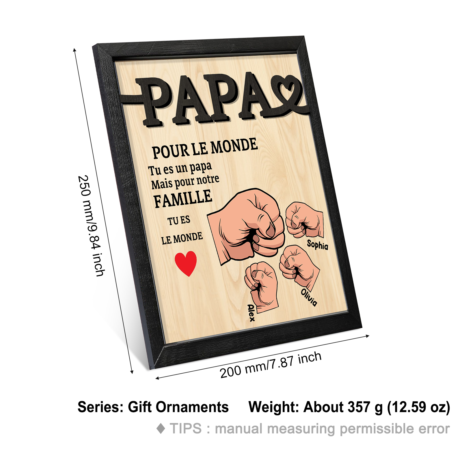À Mon Papa-Cadre en Bois Poings 3 Prénoms Personnalisés