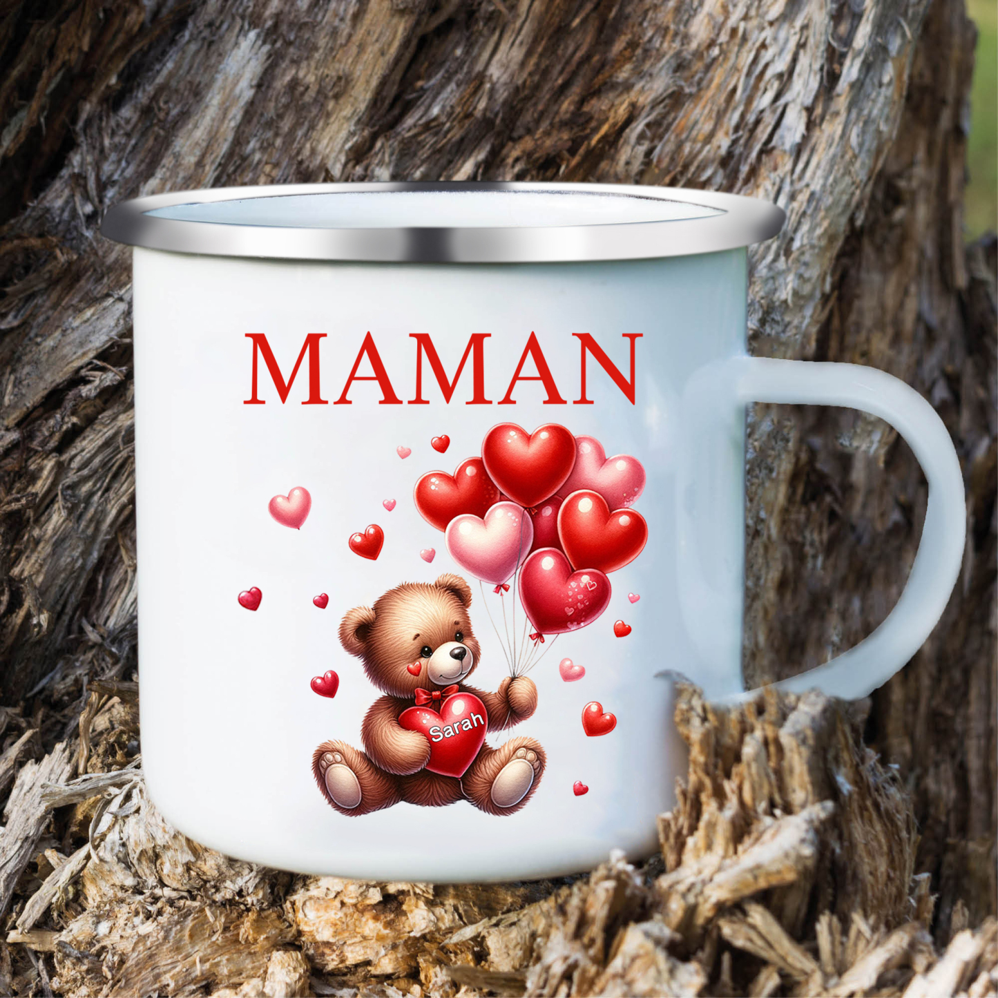 À Maman/Mamie - Tasse émaillée Ours 1 Prénom Personnalisé