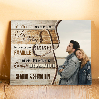 Cadre en Bois 2 Prénoms Personnalisés avec Date et Photo pour Couple C