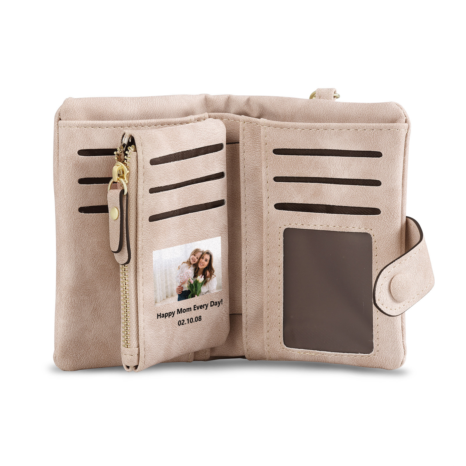 Portefeuille Fleur 1 Prénom et Lettre Personnalisés avec Photo et Texte Porte-Monnaie Carte pour Femmes