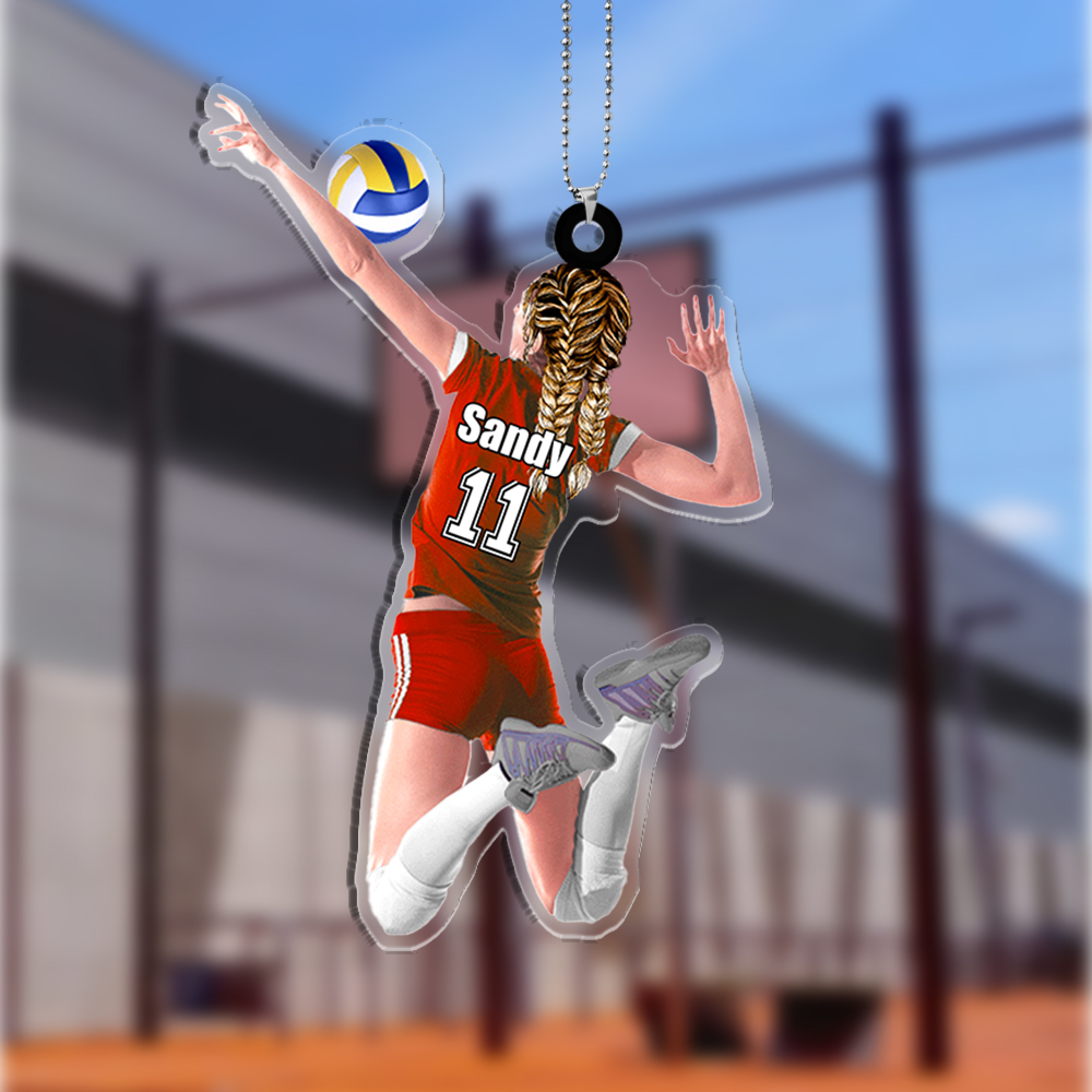 Porte-Clés/Ornements Acrylique Volley-Ball Prénom et Nombre Personnalisés