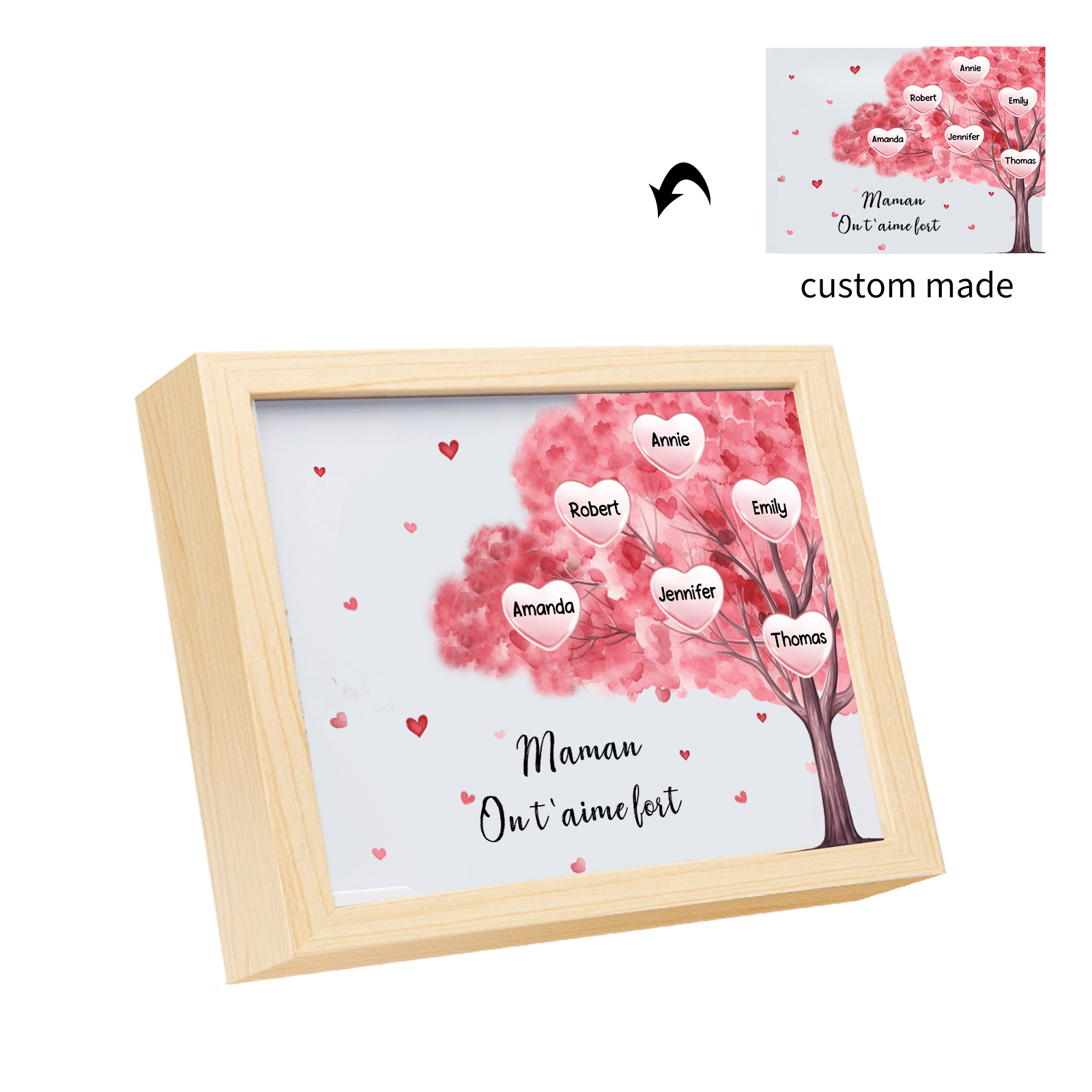 Cadre Photo LED Arbre 6 Prénoms Personnalisés avec 1 Texte Décoration Famille