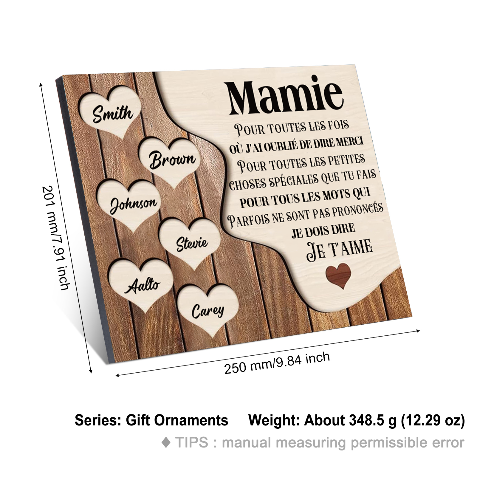 À ma Maman/Mamie - Cadre en Bois 6 Prénoms Personnalisés avec Texte Cadeau pour Famille