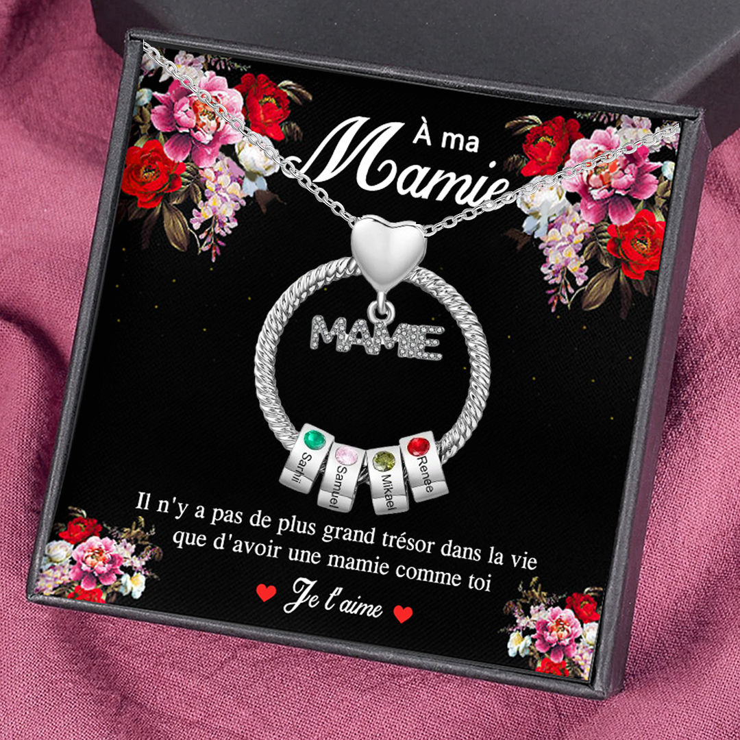 À ma Mamie - Collier Personnalisé 4 Prénoms et Pierre de naissance Or/Argent｜Jessemade
