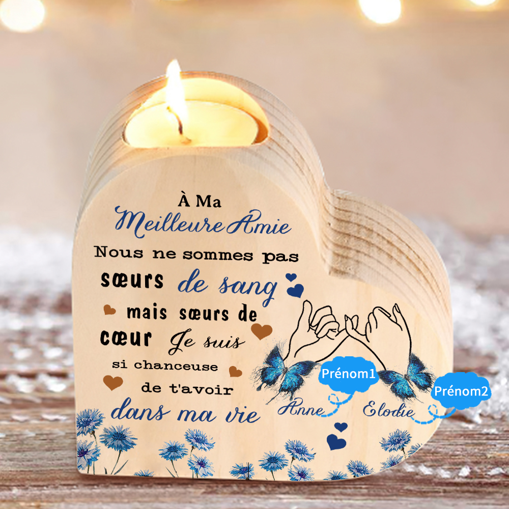 À Ma Meilleure Amie - Bougeoir en Bois 2 Prénoms Personnalisés sans bougie