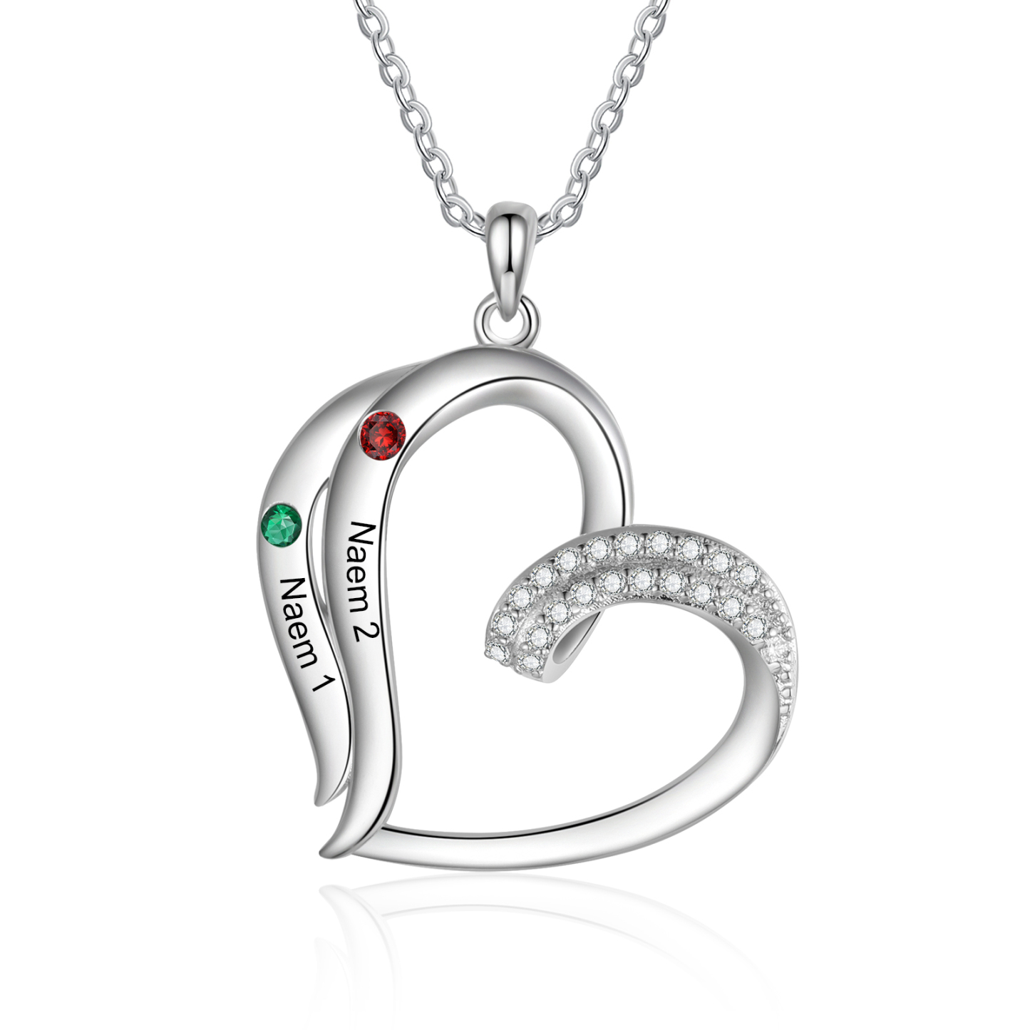 Collier Coeur 2 Prénoms Personnalisés avec Pierre de naissance pour Femmes|Jessemade