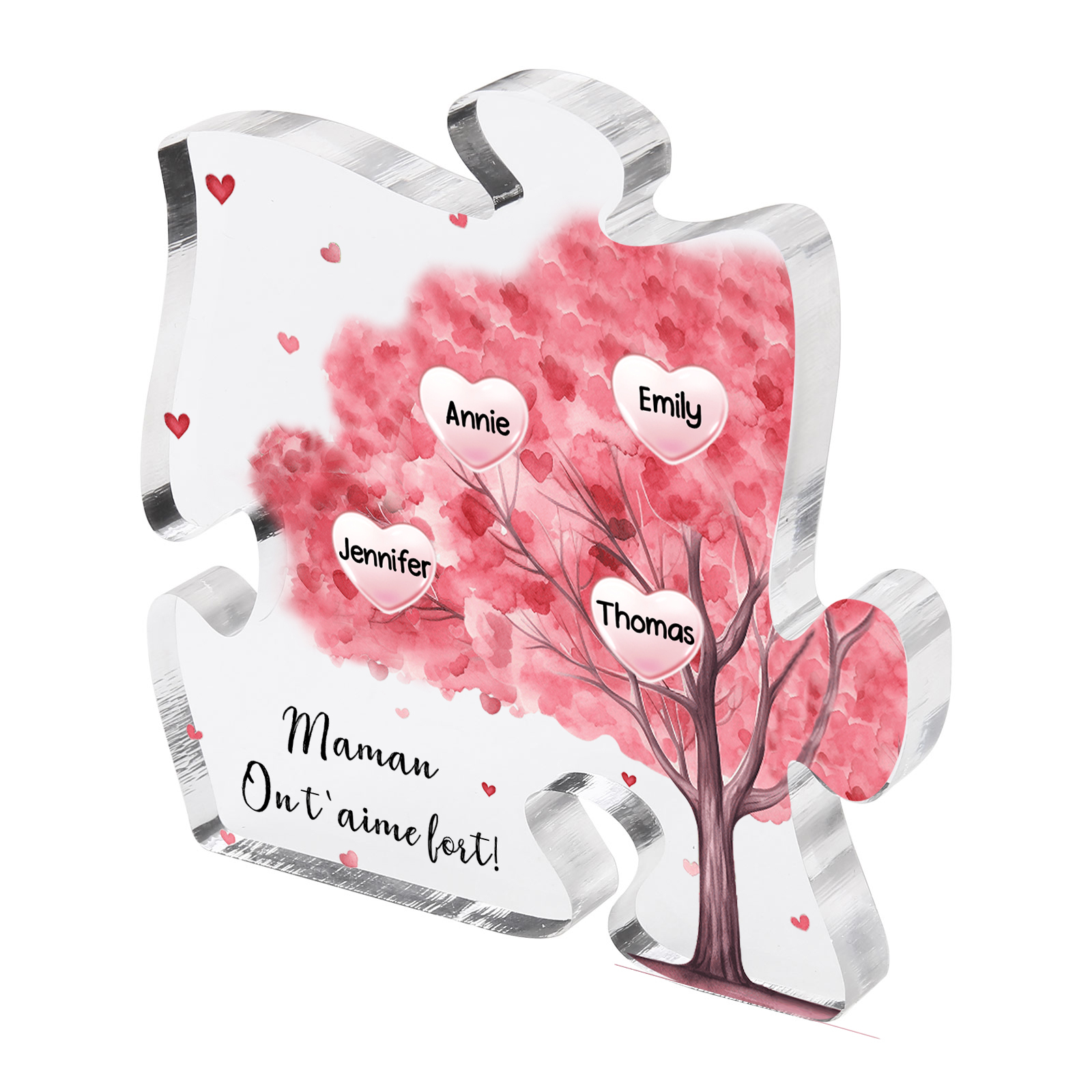Plaque Acrylique en forme de Puzzle Arbre 4 Prénoms et 1 Texte Personnalisés