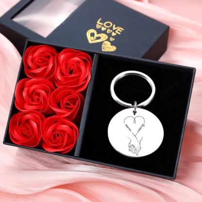 Porte-Clés La Main Dans La Main 2 Prénoms Personnalisés-Jessemade FR