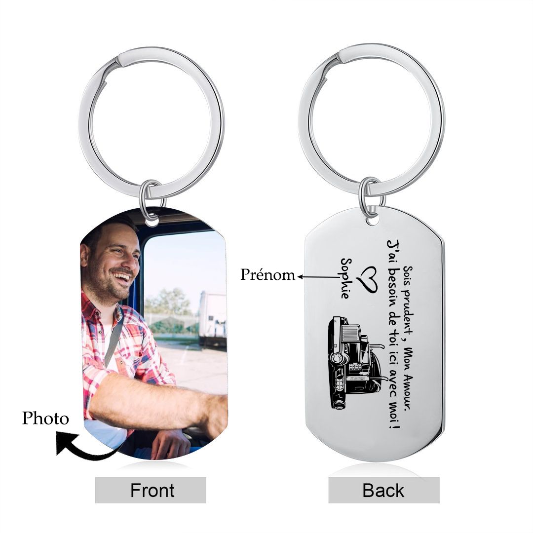 Porte-Clés 1 Prénom et Photo Personnalisés pour Couple