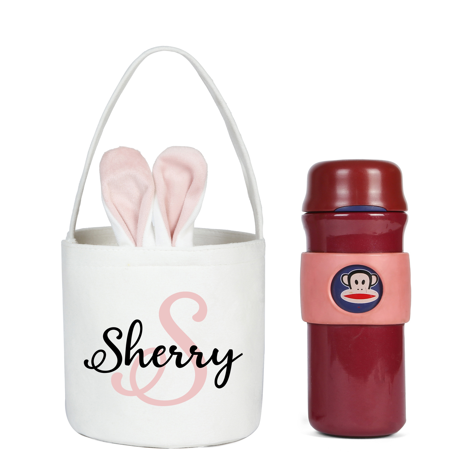 Sac de Pâques Lapin 1 Prénom et Lettre Personnalisés Tote Bag Enfant