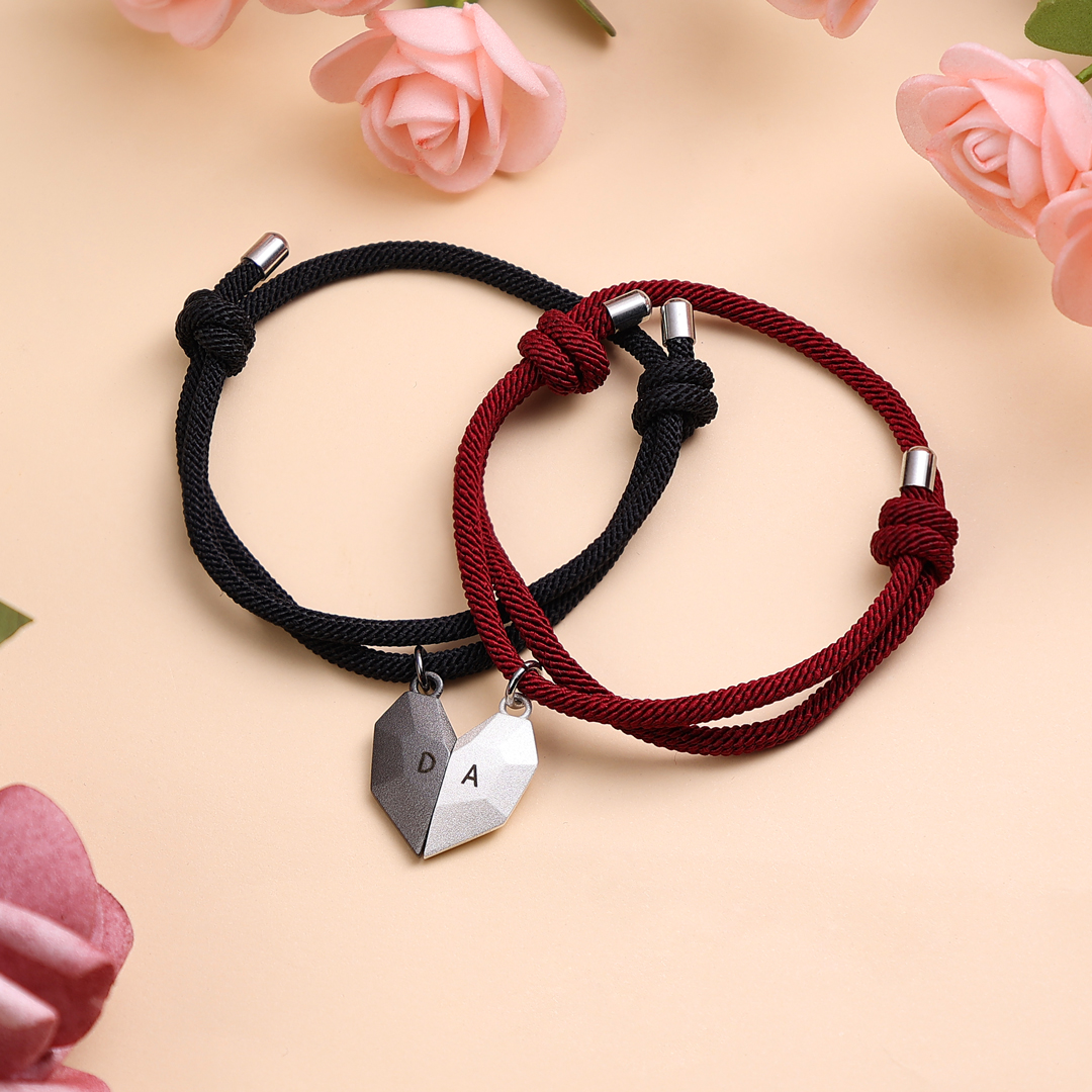 2PCS Bracelet Initiale corde 2 lettres personnalisées pour couple｜Jessemade