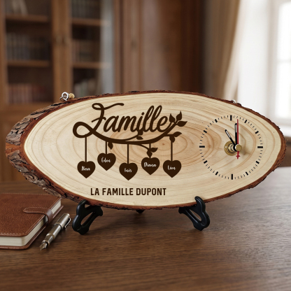 Horloge Arbre Généalogique Rustique en Bois Personnalisée avec 2 à 10 Prénoms