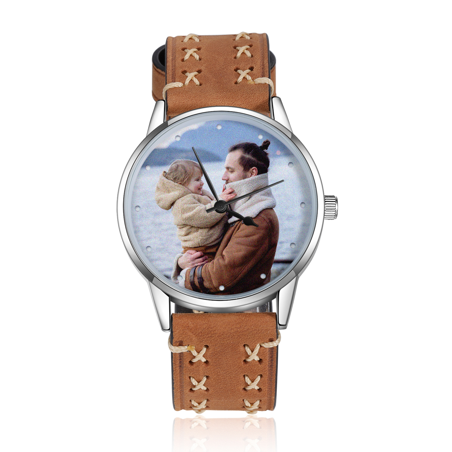 Jessemade FR Montre Personnalisée Photo avec Gravure du prénom en Cuir véritable