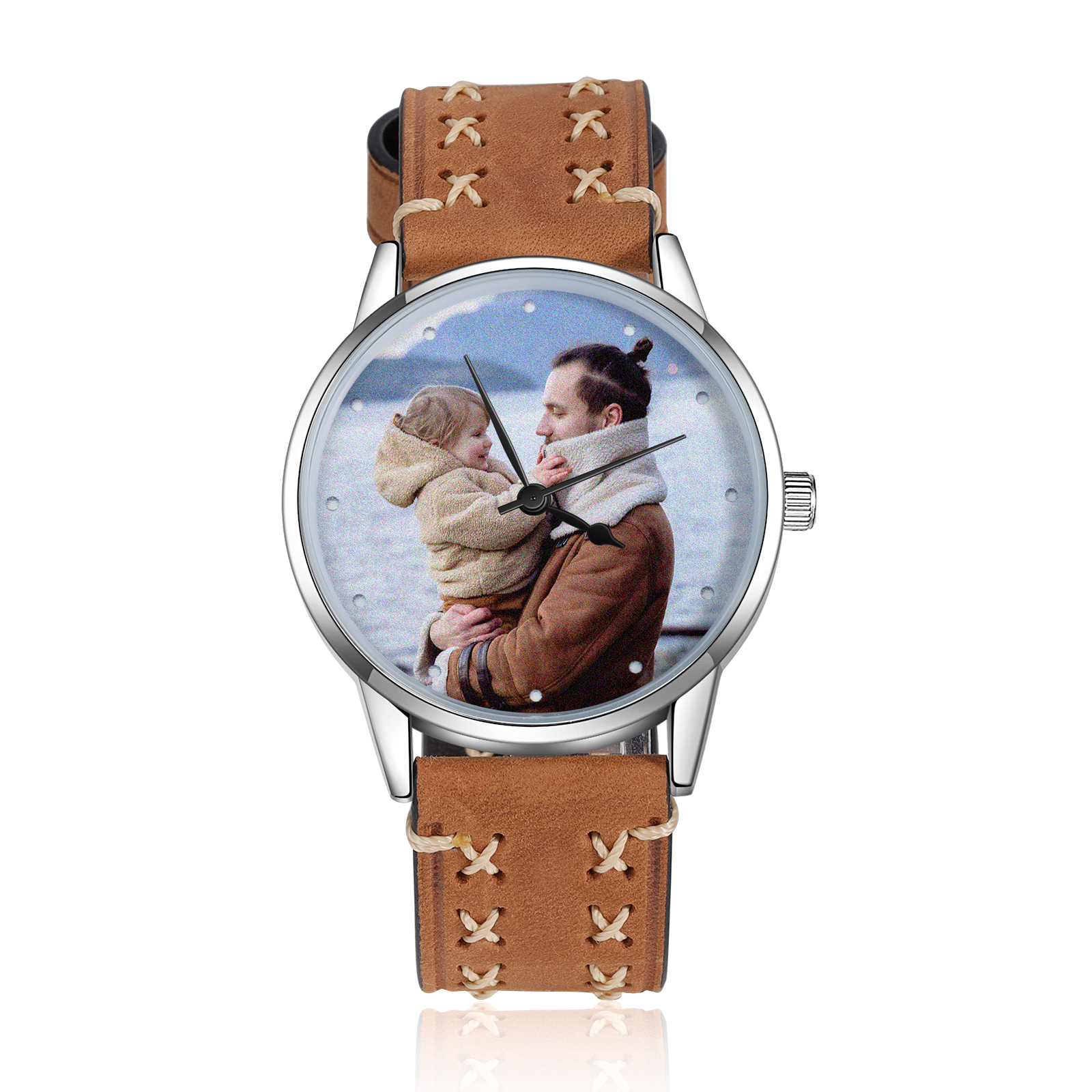 Jessemade FR Montre Personnalisée Photo avec Gravure du prénom en Cuir véritable