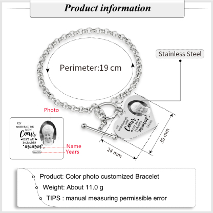 Bracelet Personnalisé en acier inoxydable avec Gravure et Photo bracelet personnalisé Coeur commémoratif｜Jessemade