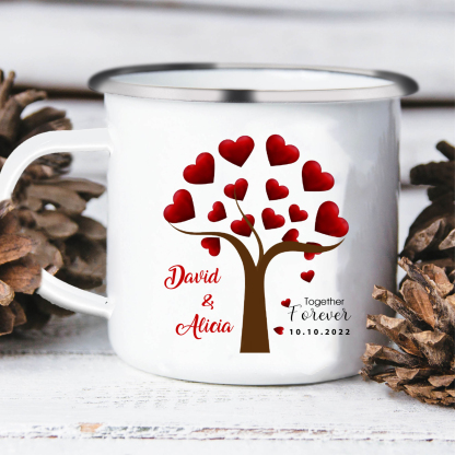 Tasse émaillée 2 Prénoms Personnalisés avec Texte et Date pour Couple