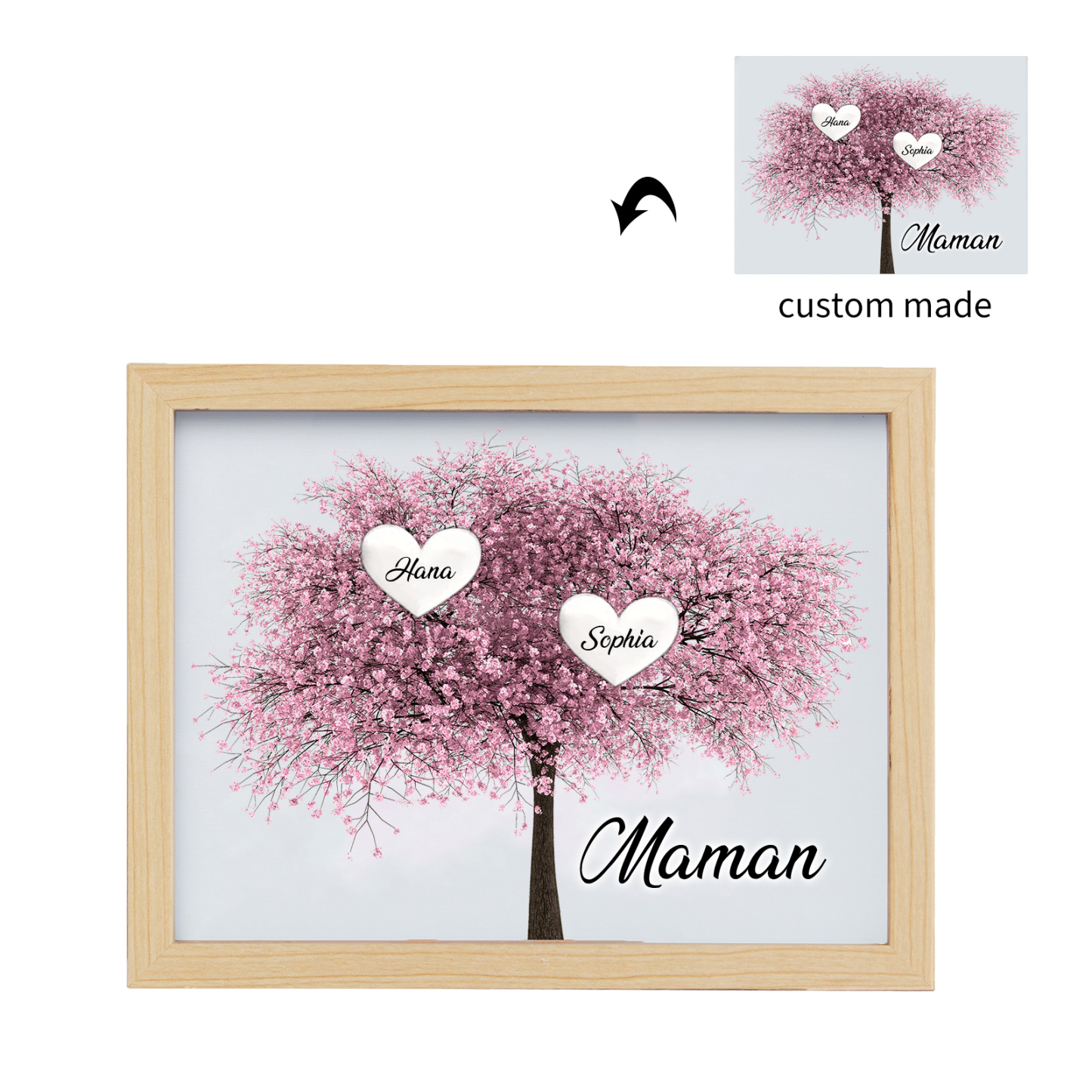 Cadre Photo LED Arbre de Vie 2 Prénoms et 1 Texte Personnalisé Décoration Famille