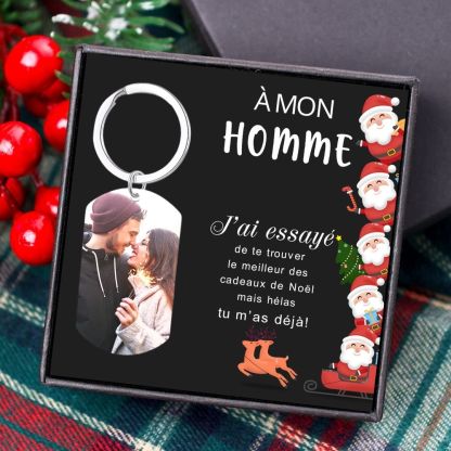 Jessemade FR À mon Homme - Porte-Clés 1 Photo Personnalisée Mon Cœur est là οù tu es Cadeau Noël