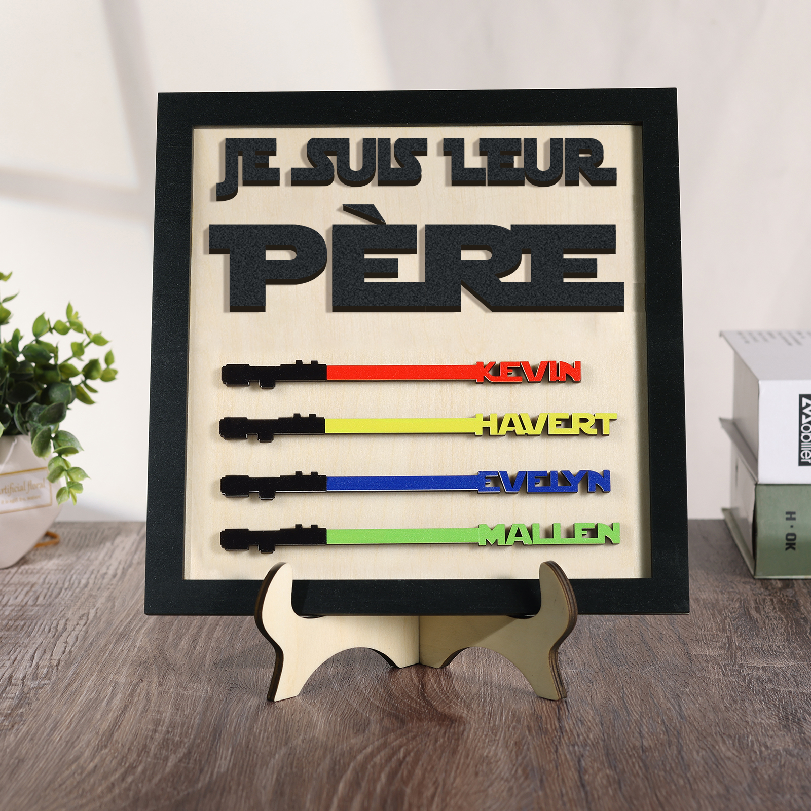 À mon Papa - Décoration en bois 4 Prénoms Personnalisés Ornement pour Père