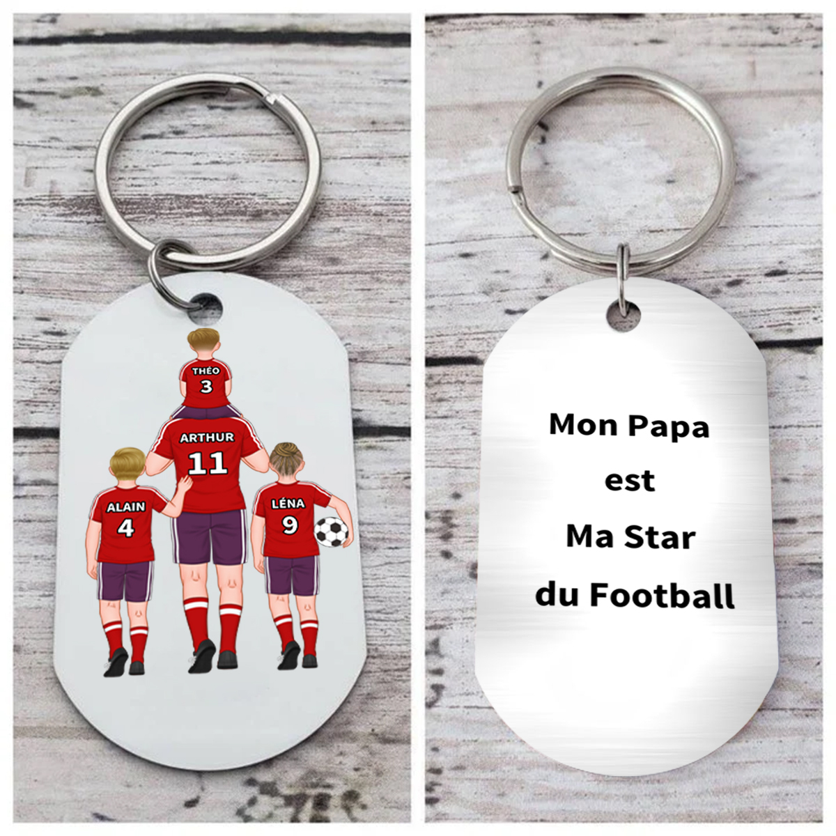 À mon Papa - Porte-Clés Famille du Football 2-4 Prénoms Personnalisés pour Famille