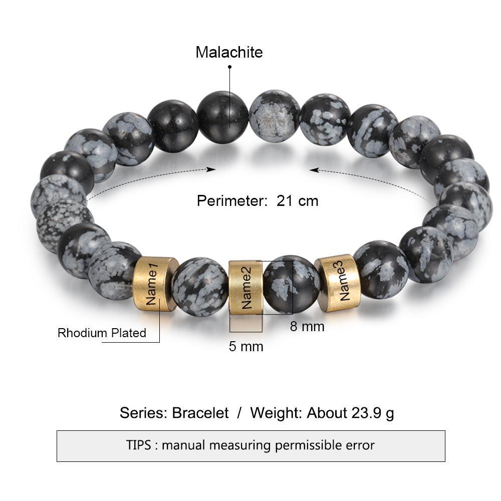Bracelet 3 Prénom Personnalisé Labradorite Noir Bracelet Homme