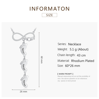Collier Pieds Bébé 3 Prénoms Personnalisés Collier Infini pour Maman