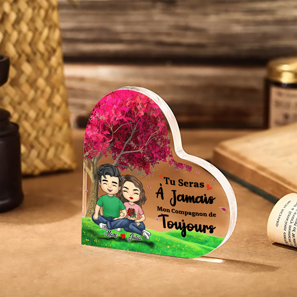 Plaque Acrylique en Forme de Cœur 2 Prénoms Personnalisés avec Texte Pour Couple