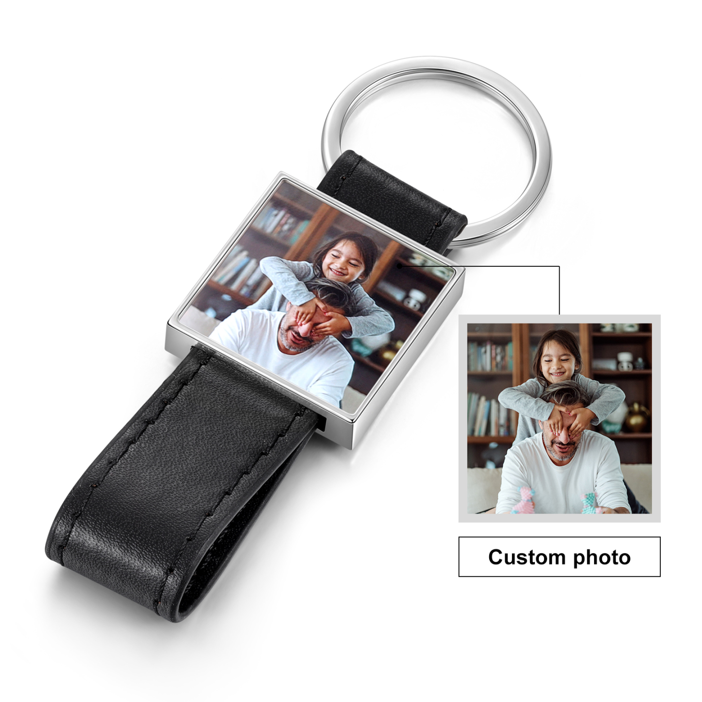 Porte-Clés Cuir PU Carré Photo Personnalisée Porte-Clés Homme