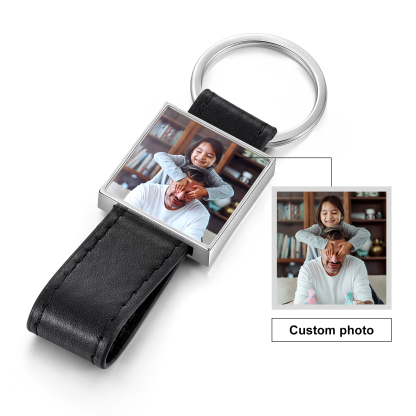 Porte-Clés Cuir PU Carré Photo Personnalisée Porte-Clés Homme