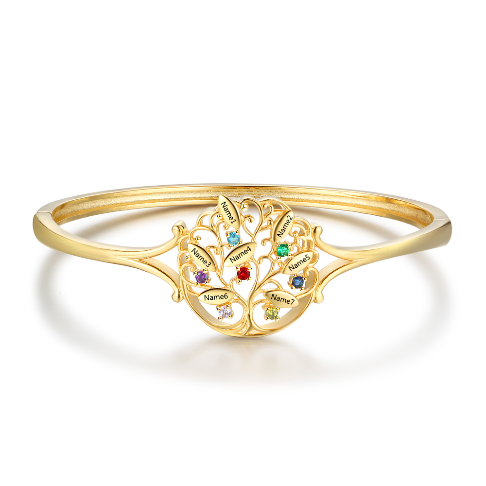 Bracelet jonc 7 Prénom Personnalisé avec 7 Pierre de Naissance